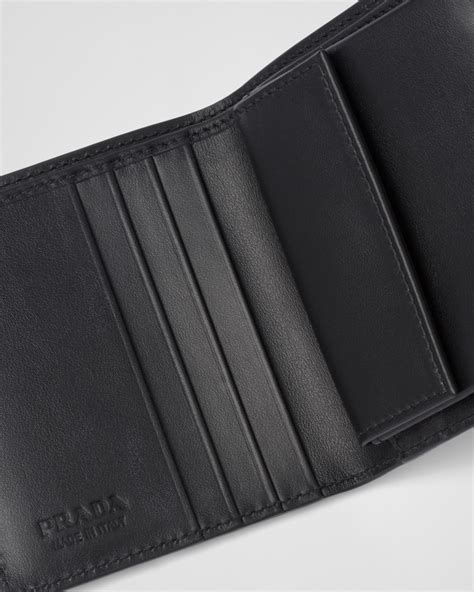 prada printed leather wallet|leather wallet prada price.